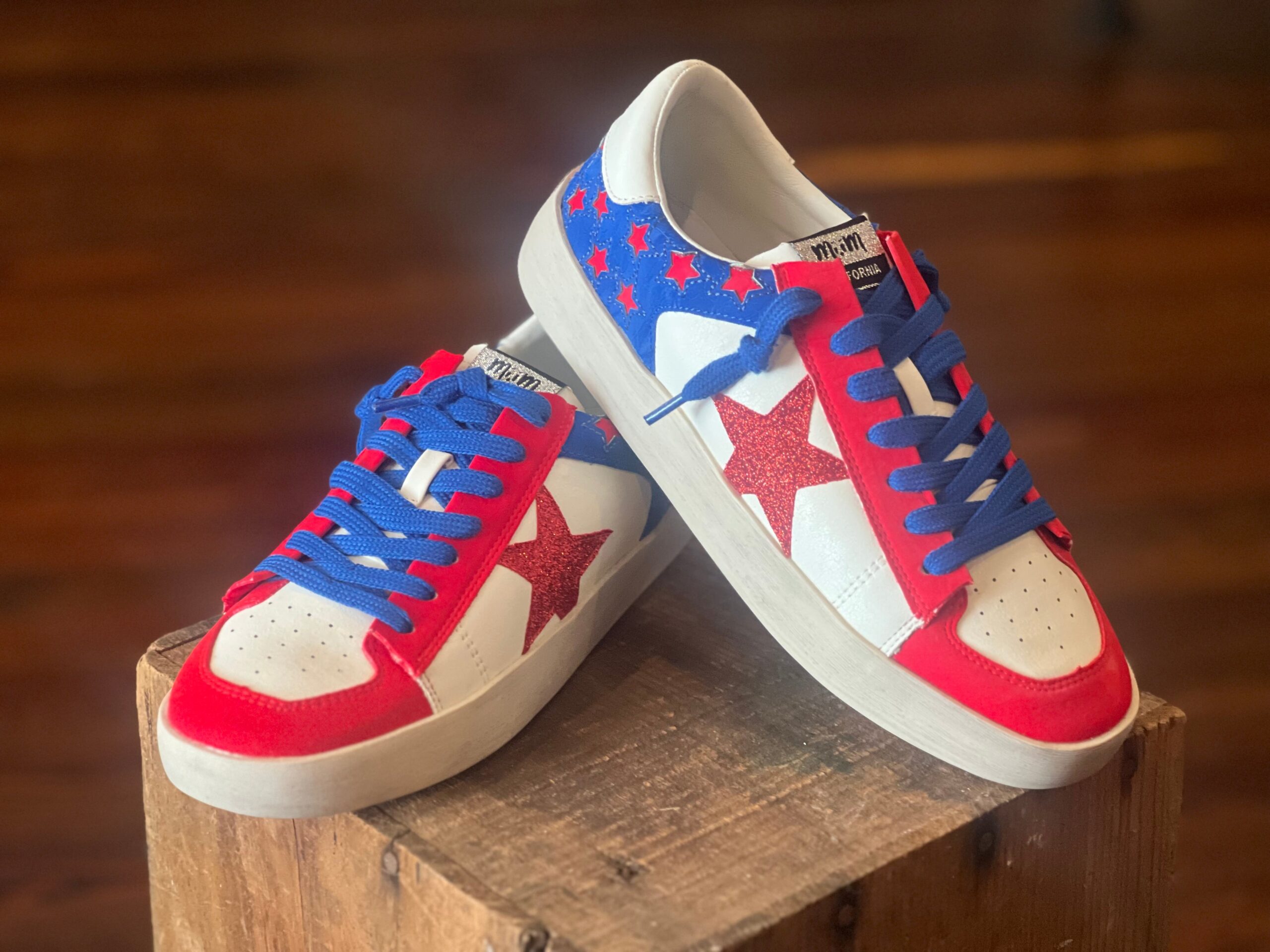 Candace Stellar Sequin Leather Sneakers Red Blue