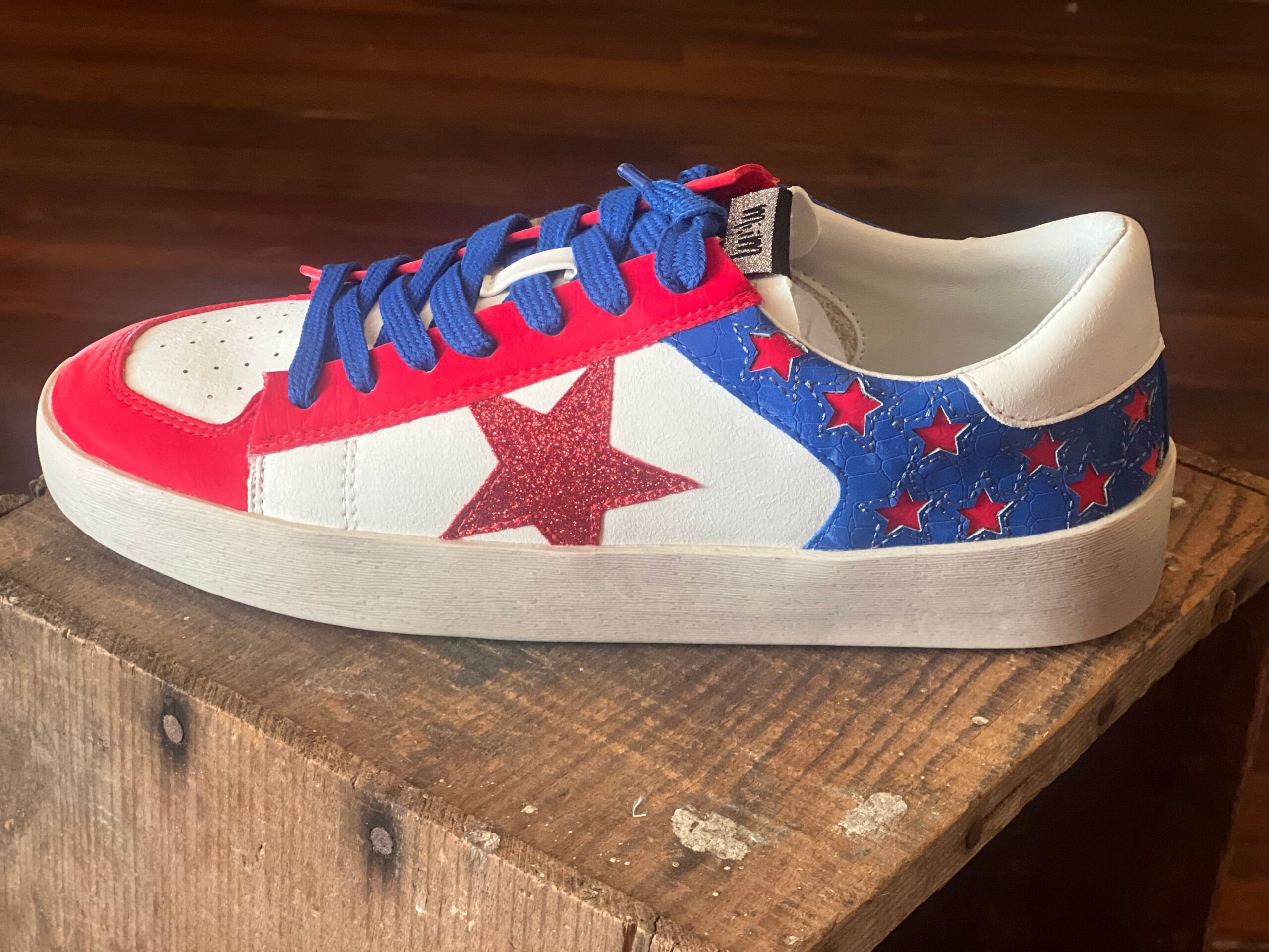 Candace Stellar Sequin Leather Sneakers Red Blue