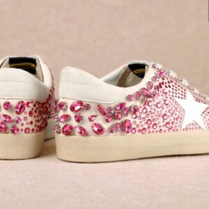 Low Top Lace Up Rhinestone Star Sneaker Pink